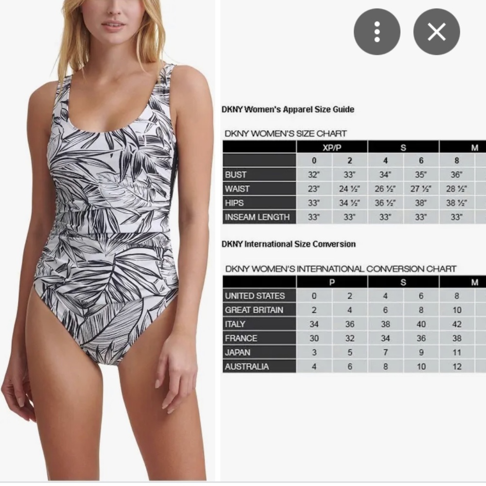 NWT DKNY Women's Soft Printed Mesh Side One Piece Swimsuit - Size 8